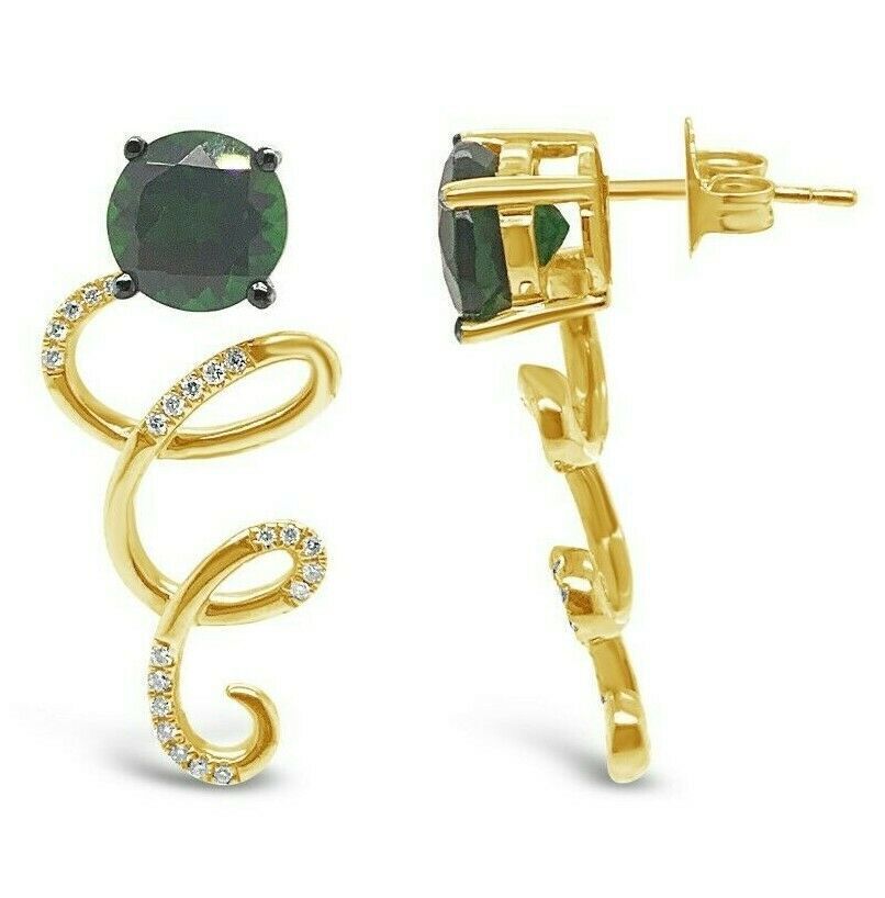 2 5/8 cts Green Chrom Diopside and Diamond Earrings in 14K Yellow Gold by Le Vian - BirthStone.com