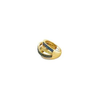 LeVian 14K Yellow Gold Round Multi-Color Diamond Classic Crossover Cocktail Ring