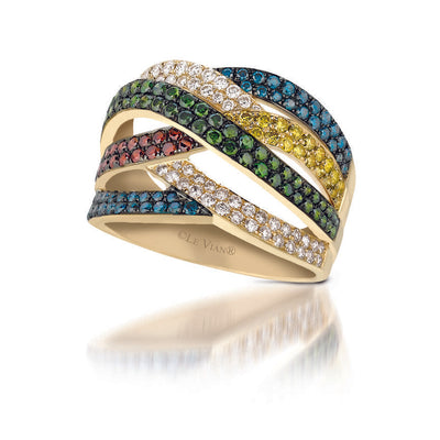LeVian 14K Yellow Gold Round Multi-Color Diamond Classic Crossover Cocktail Ring