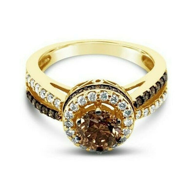 LeVian 14K Yellow Gold Chocolate Brown Round Diamond Classic Halo Cocktail Ring