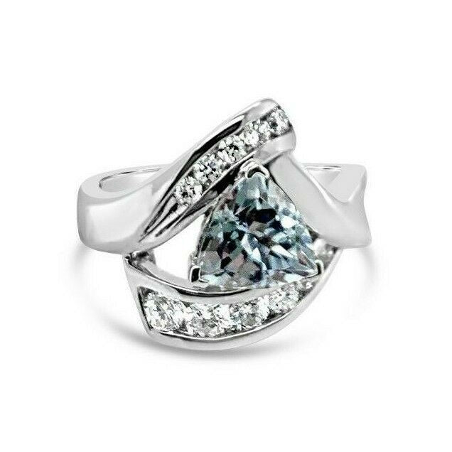 1 1/2 cts Blue Aquamarine and Diamond Ring in 14K White Gold by Le Vian - BirthStone.com