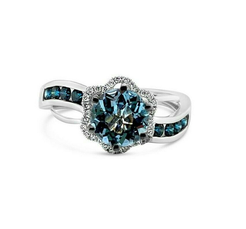 1 1/4 cts Blue Aquamarine and Diamond Ring in 14K White Gold by Le Vian