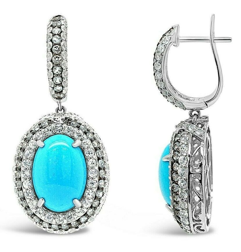 11 cts Turquoise and Topaz Earrings in 14K White Gold by Carlo Viani - BirthStone.com