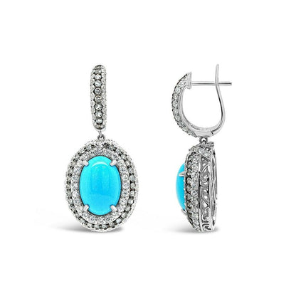 11 cts Turquoise and Topaz Earrings in 14K White Gold by Carlo Viani - BirthStone.com