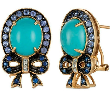 6 1/8 cts Turquoise and Tanzanite Earrings in 14K Yellow Gold by Carlo Viani - BirthStone.com