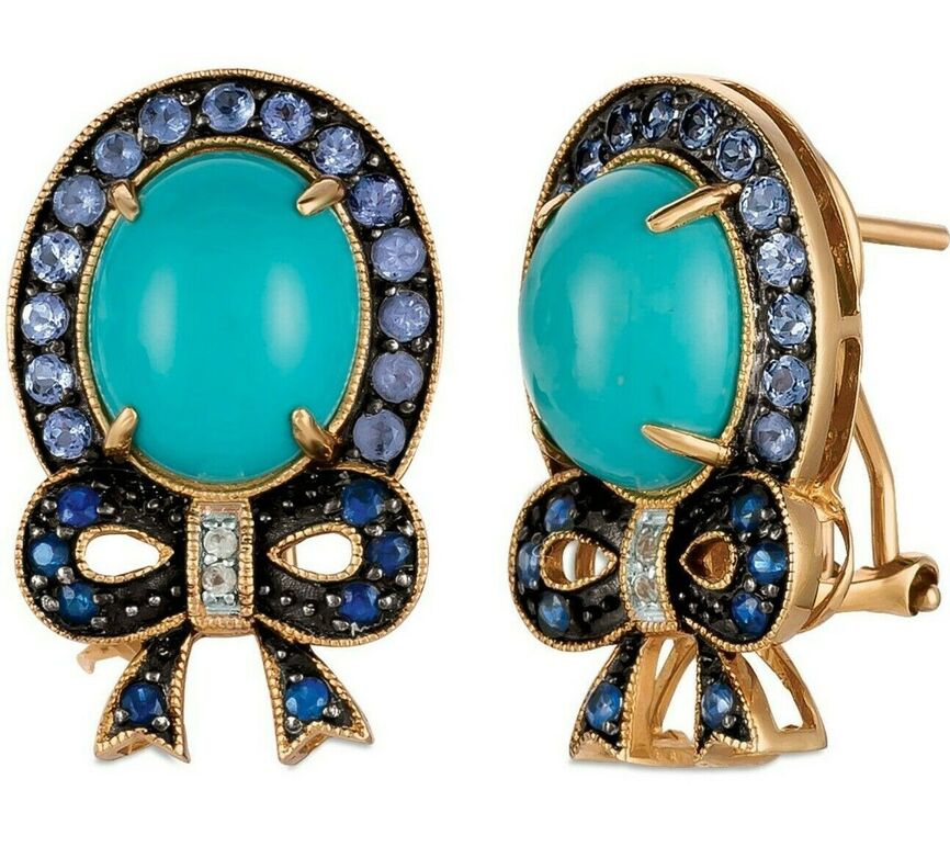 Oval Cabochon Turquoise Rope Bezel Stud Earrings in Yellow Gold | Borsheims