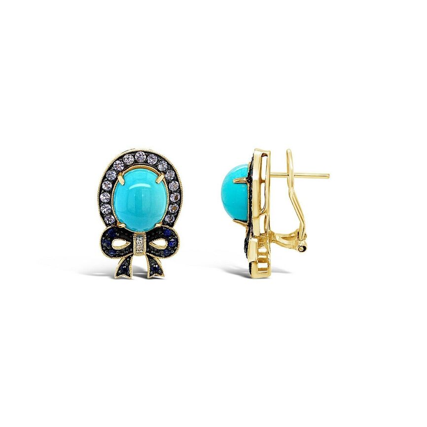 6 1/8 cts Turquoise and Tanzanite Earrings in 14K Yellow Gold by Carlo Viani - BirthStone.com