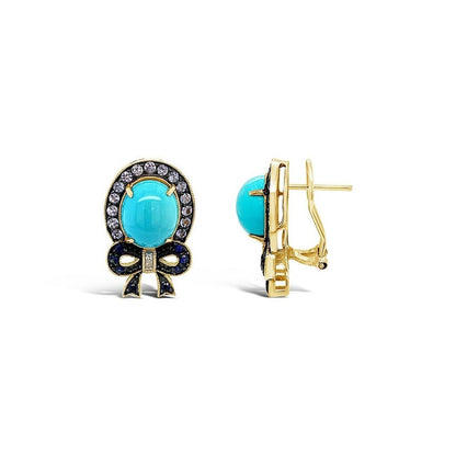 6 1/8 cts Turquoise and Tanzanite Earrings in 14K Yellow Gold by Carlo Viani - BirthStone.com