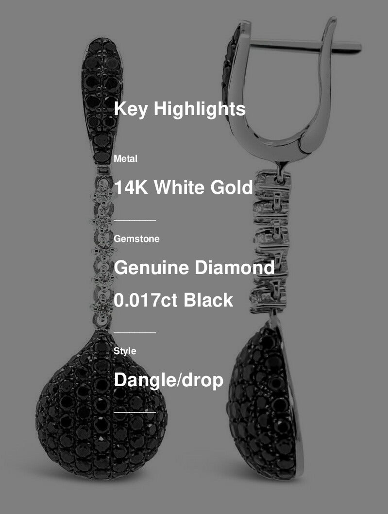 LeVian Diamond Earrings 2 5/8 cts Black Dangle/Drop in 14K White Gold