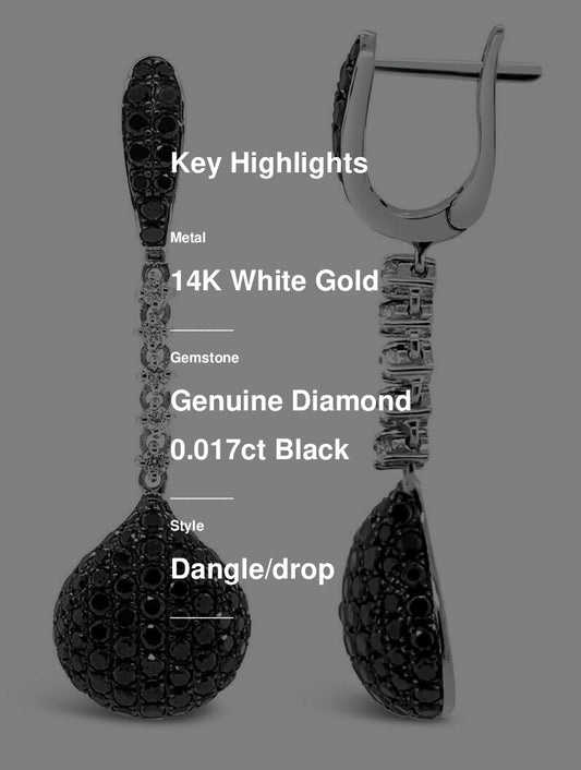 LeVian Diamond Earrings 2 5/8 cts Black Dangle/Drop in 14K White Gold