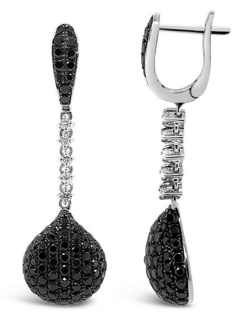 LeVian Diamond Earrings 2 5/8 cts Black Dangle/Drop in 14K White Gold - BirthStone.com