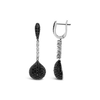 LeVian Diamond Earrings 2 5/8 cts Black Dangle/Drop in 14K White Gold - BirthStone.com