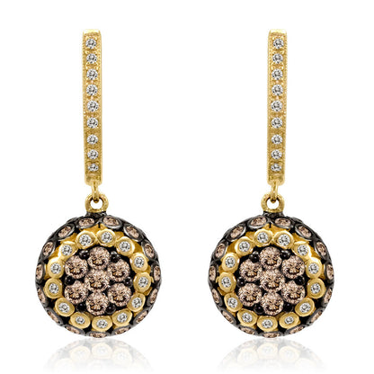 LeVian Earrings Chocolate Diamond Dangle/Drop in 14K Yellow Gold 1 2/3 cts - BirthStone.com