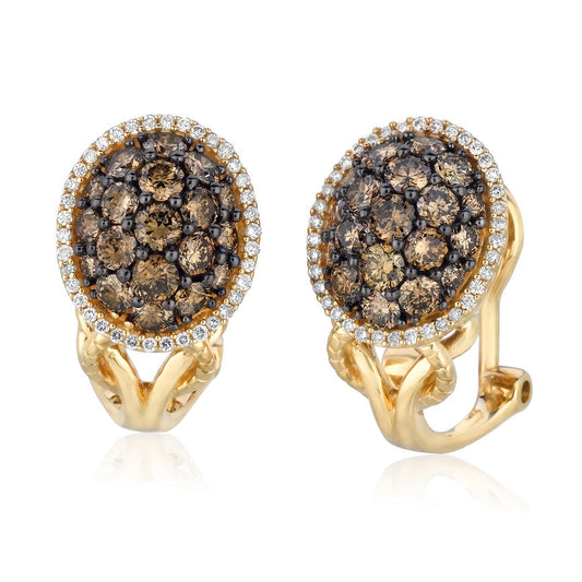 LeVian Diamond Earrings 2 cts Brown Hoop in 14K Yellow Gold - BirthStone.com