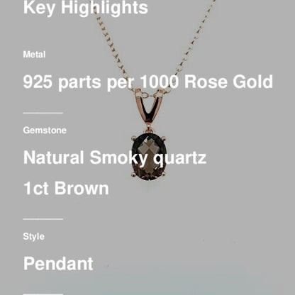 1 cts Brown Smoky Quartz Necklace in Sterling Silver Plated Rose Gold by Le Vian