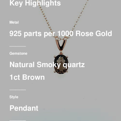 1 cts Brown Smoky Quartz Necklace in Sterling Silver Plated Rose Gold by Le Vian