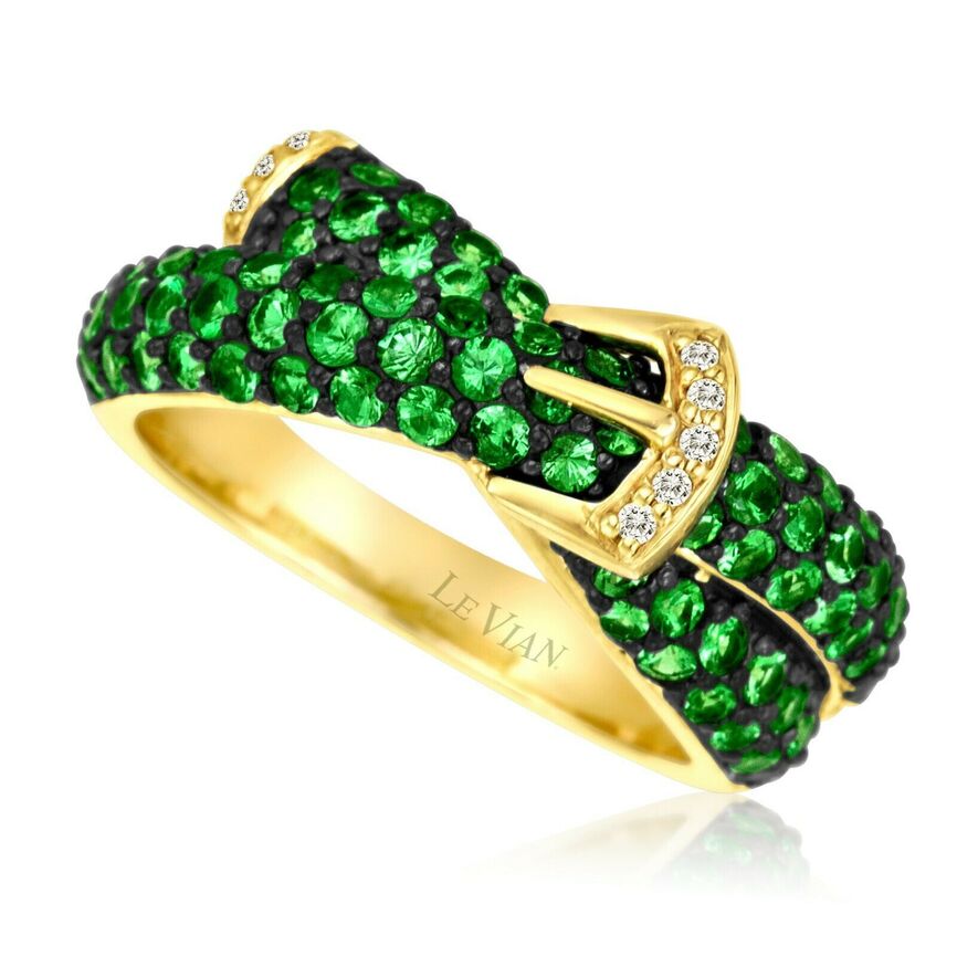 1 5/8 cts Green Tsavorite Garnet and Diamond Ring in 14K Yellow Gold by Le Vian - BirthStone.com