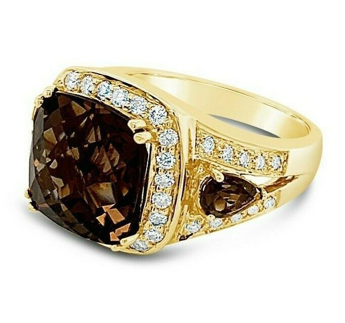 6 3/4 cts Brown Smoky Quartz and Diamond Ring in 14K Yellow Gold by Le Vian - BirthStone.com