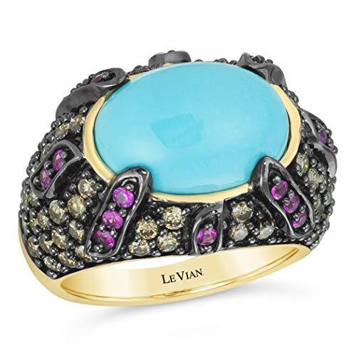 Carlo Viani 14K Yellow Gold Turquoise Pink Sapphire Brown Diamond Cocktail Ring