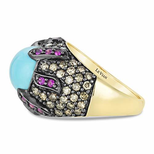 Carlo Viani 14K Yellow Gold Turquoise Pink Sapphire Brown Diamond Cocktail Ring