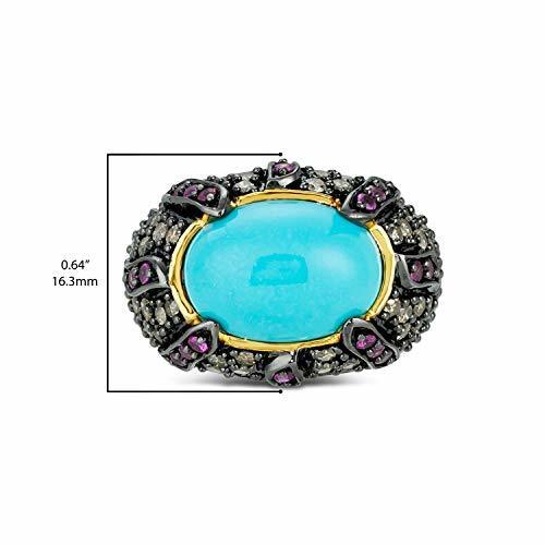 Carlo Viani 14K Yellow Gold Turquoise Pink Sapphire Brown Diamond Cocktail Ring