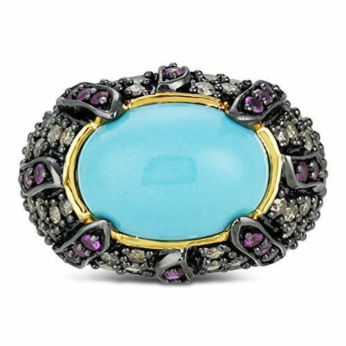 Carlo Viani 14K Yellow Gold Turquoise Pink Sapphire Brown Diamond Cocktail Ring