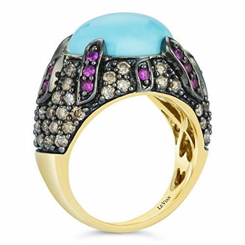 Carlo Viani 14K Yellow Gold Turquoise Pink Sapphire Brown Diamond Cocktail Ring