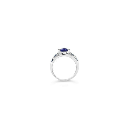 LeVian 18K White Gold Blue Tanzanite Sapphire Round Diamond Bezel Cocktail Ring