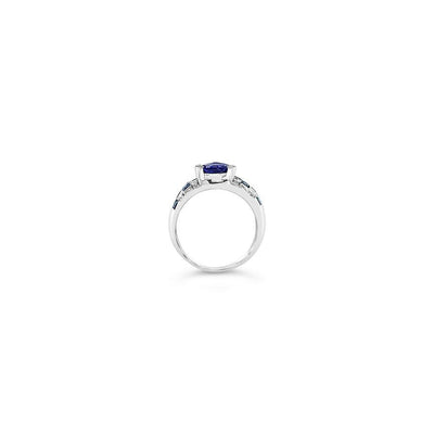 LeVian 18K White Gold Blue Tanzanite Sapphire Round Diamond Bezel Cocktail Ring