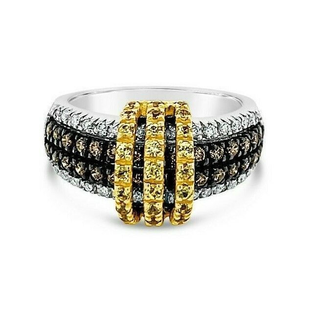 LeVian 14K Two-Tone Gold Yellow Sapphire Round Chocolate Brown Diamond Ring