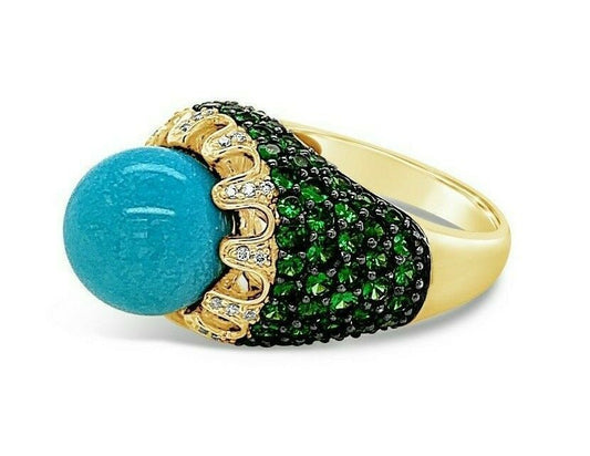 12 1/2 cts Turquoise and Diamond Ring in 14K Yellow Gold by Le Vian - BirthStone.com