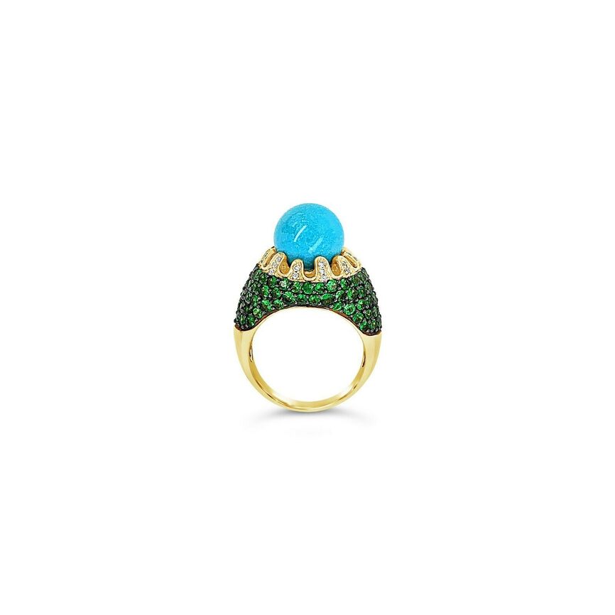 12 1/2 cts Turquoise and Diamond Ring in 14K Yellow Gold by Le Vian - BirthStone.com