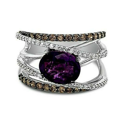 LeVian Amethyst Ring 2 1/8 cts Purple Band in 14K White Gold Size 7 - BirthStone.com