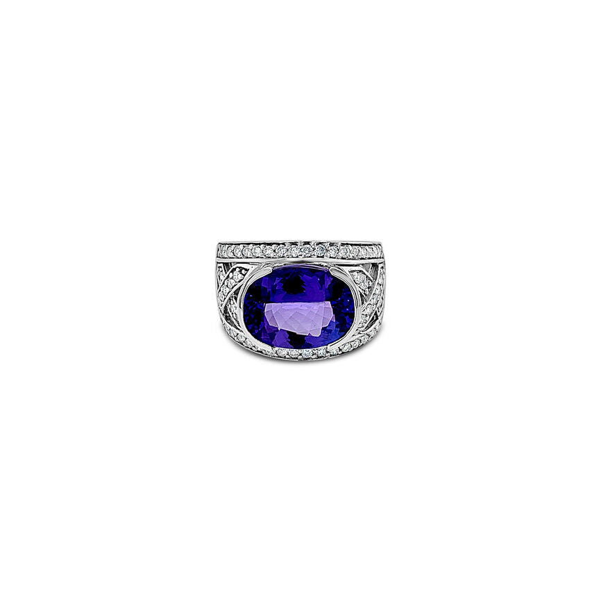 LeVian 14K White Gold Blue Tanzanite Round Diamond Classic Pretty Cocktail Ring