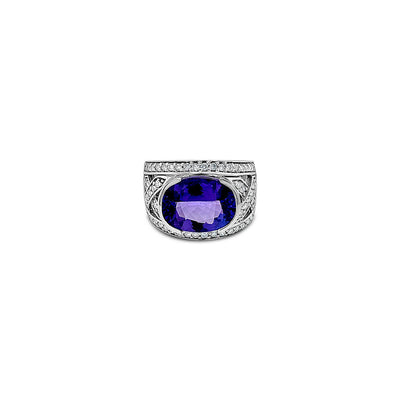 LeVian 14K White Gold Blue Tanzanite Round Diamond Classic Pretty Cocktail Ring