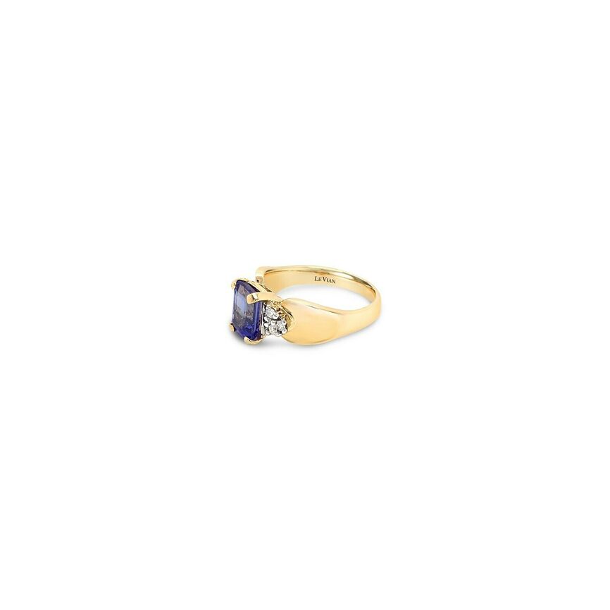 LeVian 14K Yellow Gold Purple Blue Tanzanite Gemstone Round Diamond Classy Ring