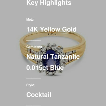 1 1/2 cts Blue Tanzanite Ring in 14K Yellow Gold by Le Vian