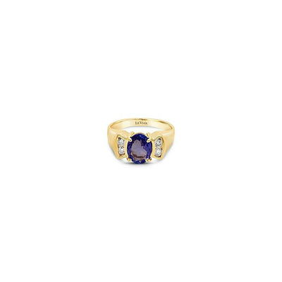 LeVian 14K Yellow Gold Purple Blue Tanzanite Round Diamond Classy Cocktail Ring