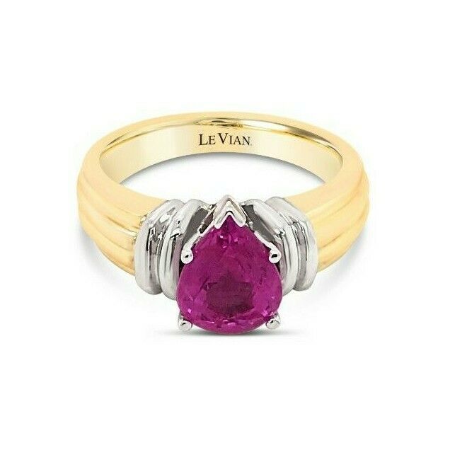 LeVian 14K Two Tone Gold Pear Shape Pink Sapphire Gemstone Fancy Cocktail Ring