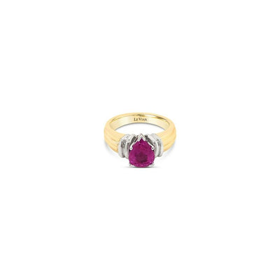 LeVian 14K Two Tone Gold Pear Shape Pink Sapphire Gemstone Fancy Cocktail Ring