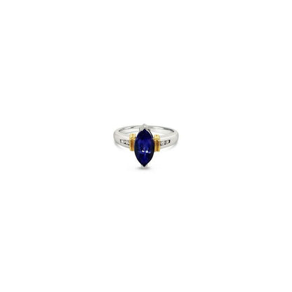 LeVian 14K Two Tone Gold Marquise Tanzanite Round Diamond Classic Cocktail Ring