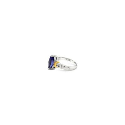 LeVian 14K Two Tone Gold Marquise Tanzanite Round Diamond Classic Cocktail Ring