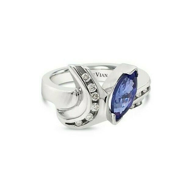 LeVian 18K White Gold Marquise Tanzanite Round Diamond Classic Cocktail Ring