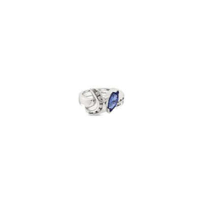 LeVian 18K White Gold Marquise Tanzanite Round Diamond Classic Cocktail Ring