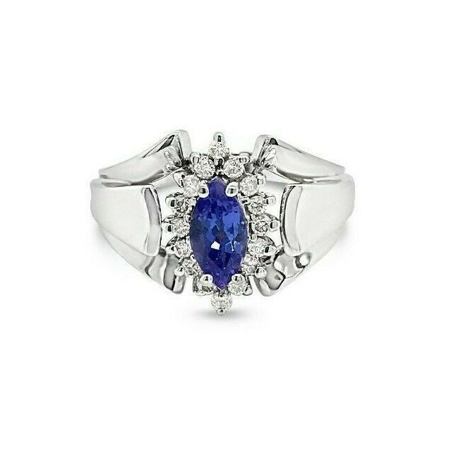 1 cts Blue Tanzanite and Diamond Ring in 14K White Gold by Le Vian - BirthStone.com