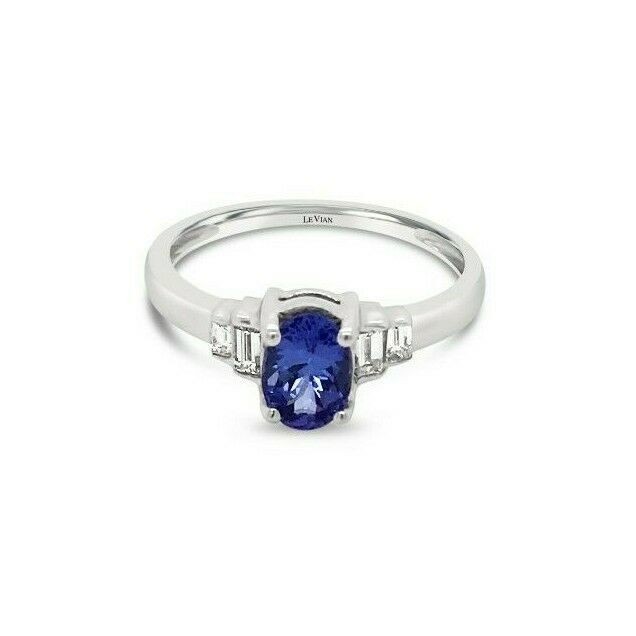 LeVian 14K White Gold Blue Tanzanite Gemstone Baguette Diamond Cocktail Ring