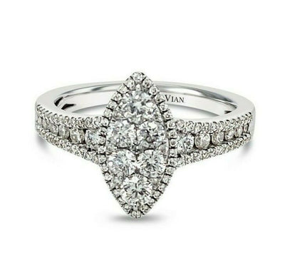 LeVian 14K White Gold Round Diamond New Beautiful Classic Cluster Cocktail Ring