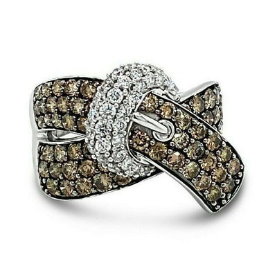 LeVian 14K White Gold Round Chocolate Brown Diamond Cluster Cocktail Buckle Ring