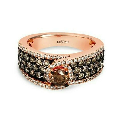 LeVian 14K Rose Gold Round Chocolate Brown Diamond Beautiful Cocktail Halo Ring