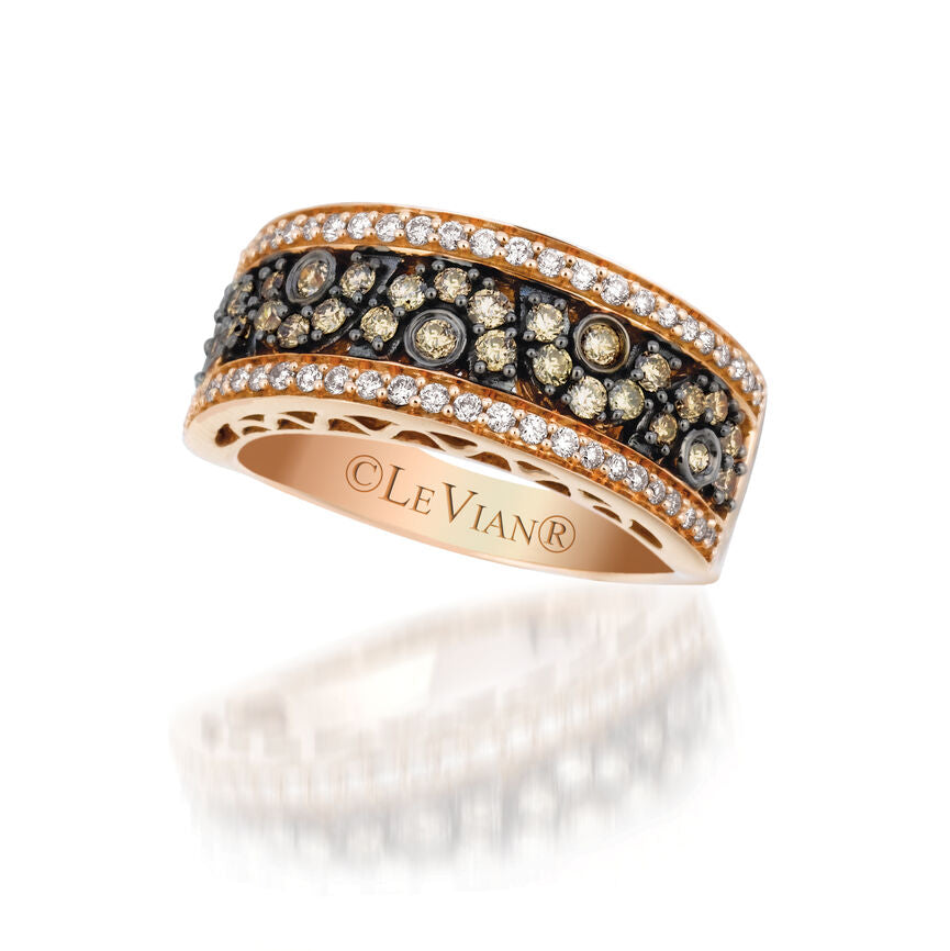 LeVian 14K Rose Gold Round Chocolate Brown Diamond Multi Row Cocktail Band Ring